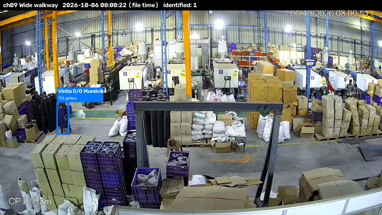 Walkway camera with one named worker